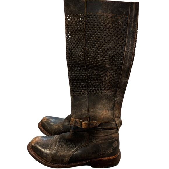 Bed Stu Cobbler Series Biltmore Boot Black Brown Distressed Perforated Knee Hi 7 - Picture 2 of 11